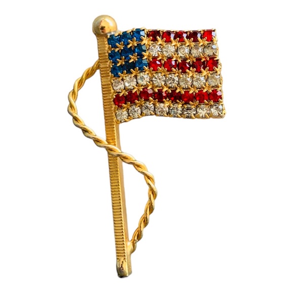 USA Flag Pin Rhinestone Crystal American Flag Brooch - Picture 8 of 9